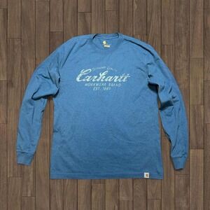 Carhartt Mens Relaxed Fit Graphic‎ Long Sleeve T-Shirt Heather Blue Medium